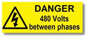 Picture of Danger 480 Volts between phases 50mm x 20mm