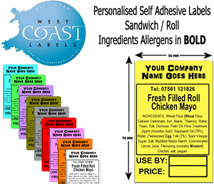 Picture of Food Ingredients Personalised Self adhesive labels Sandwich Roll BOLD ALLERGENS